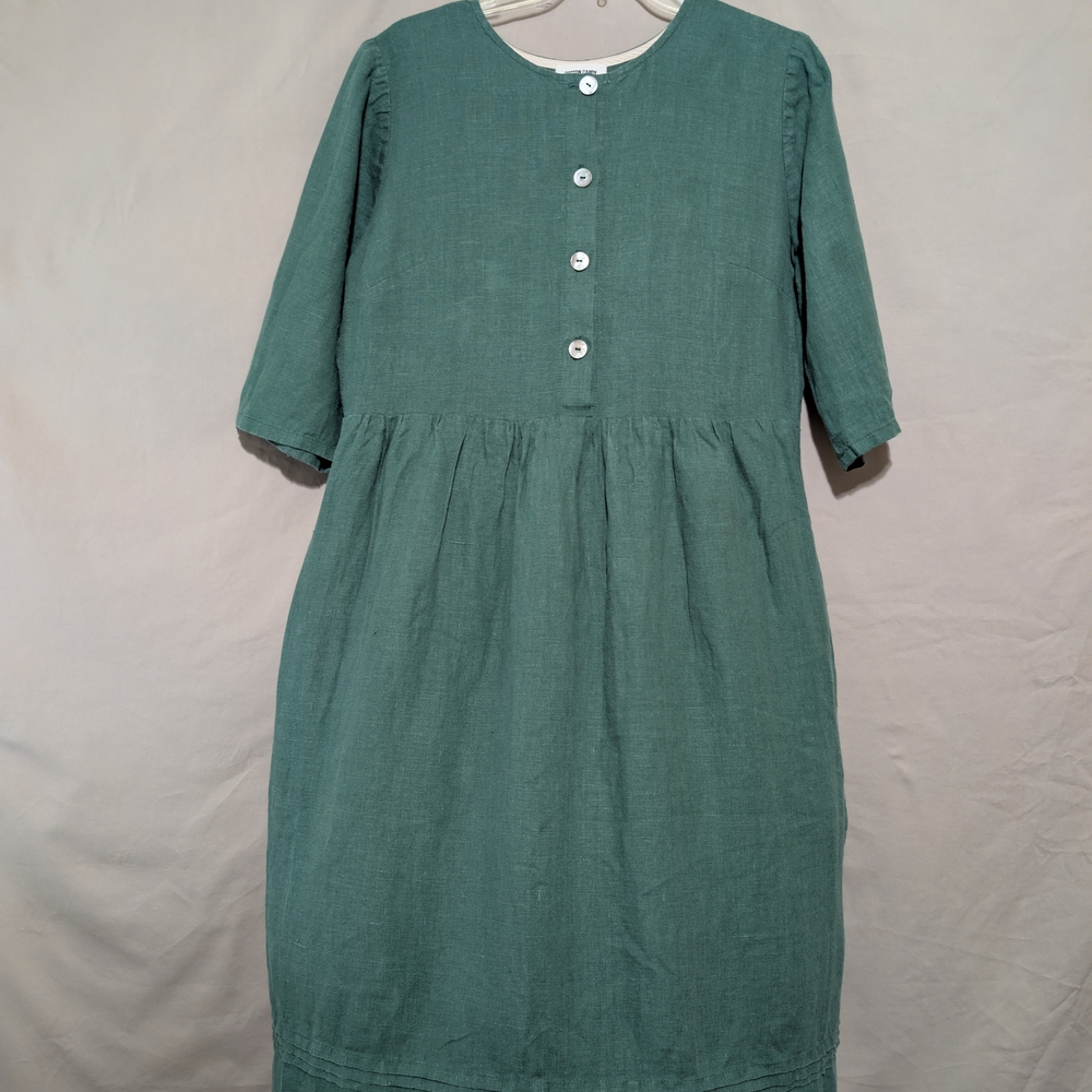 Cotton Candy Wear Handmade Green Linen Cottage Core Midi Dress
